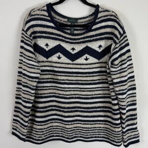 Ralph Lauren Wool Blend Fair Isle Navy & Cream Knit‎ Sweater Size XL